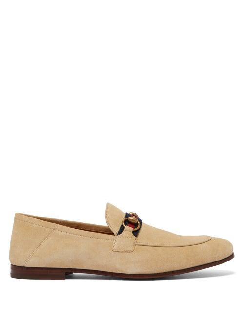 Matchesfashion.com Gucci - Brixton Horsebit Suede Loafers - Mens - Cream