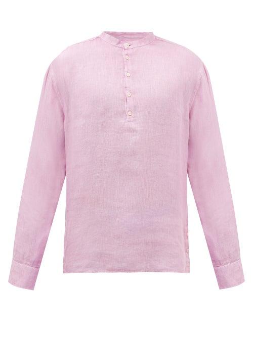 120 Lino 120% Lino - Stand-collar Linen Shirt - Mens - Pink