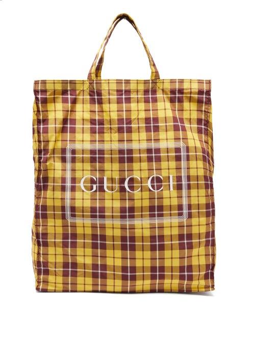 Matchesfashion.com Gucci - Checked Print Shell Tote Bag - Womens - Yellow Multi