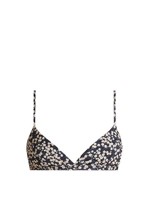 Matchesfashion.com Matteau - The Tri Crop Triangle Bikini Top - Womens - Black Navy