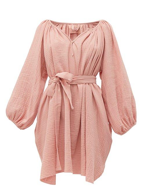 Matchesfashion.com Loup Charmant - Peasant Tunic Crinkle Cotton Mini Dress - Womens - Pink