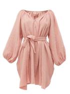 Matchesfashion.com Loup Charmant - Peasant Tunic Crinkle Cotton Mini Dress - Womens - Pink