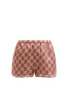 Matchesfashion.com Gucci - Gg-logo High-rise Silk Shorts - Womens - Brown Print