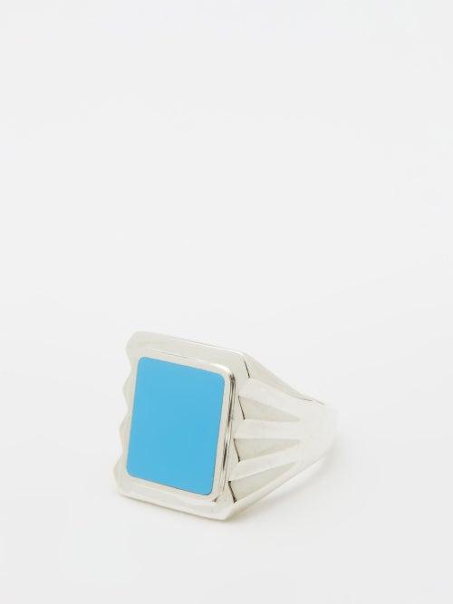 Bottega Veneta - Enamel & Ridged Sterling-silver Ring - Mens - Pale Blue