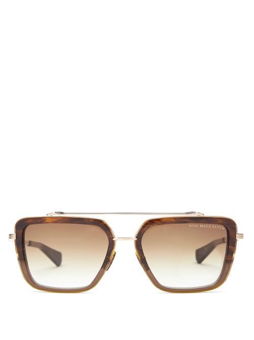 Matchesfashion.com Dita - Mach Seven Titanium And Acetate Sunglasses - Mens - Dark Brown