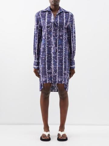 Altuzarra - Nia Shibori-print Cotton-blend Poplin Shirt Dress - Womens - Blue Multi