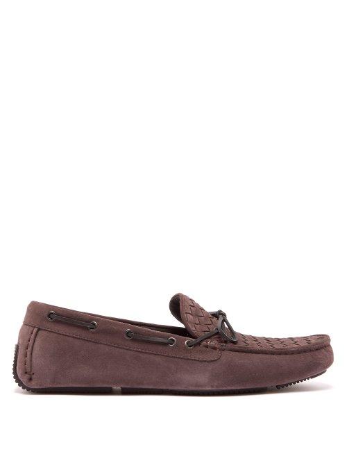 Matchesfashion.com Bottega Veneta - Wave Intrecciato Suede Loafers - Mens - Grey