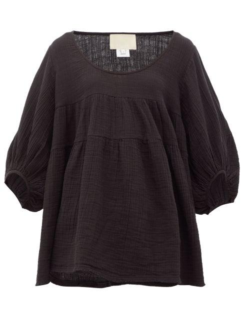 Matchesfashion.com Anaak - Brigitte Babydoll Scoop-neck Cotton Top - Womens - Black