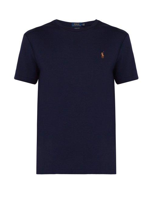 Matchesfashion.com Polo Ralph Lauren - Logo Embroidered Pima Cotton T Shirt - Mens - Navy