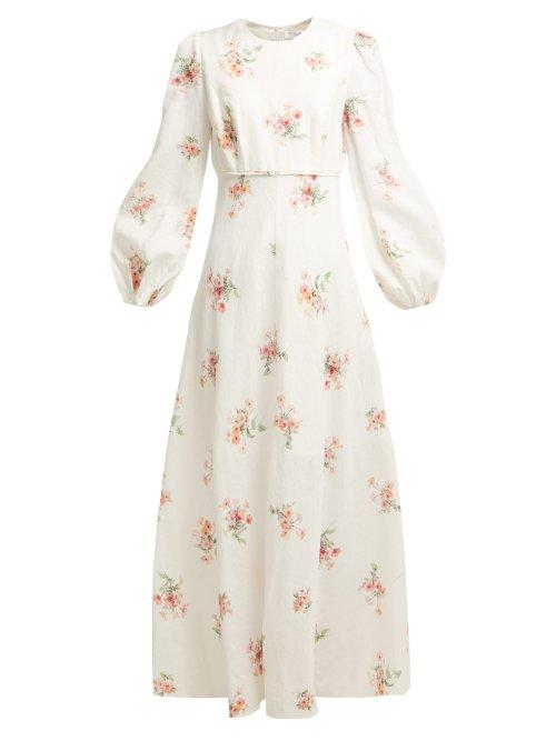Matchesfashion.com Zimmermann - Heathers Floral Print Linen Long Dress - Womens - White Multi