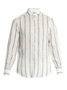 Brunello Cucinelli Single-cuff Striped Linen And Silk-blend Shirt