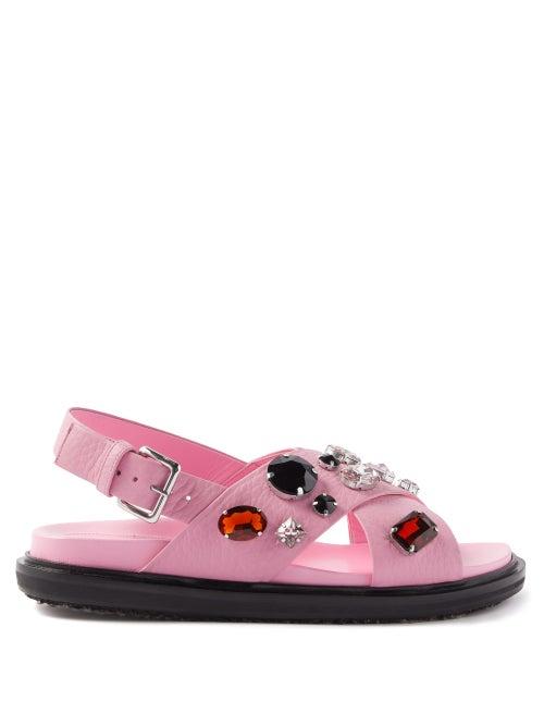 Marni - Crystal-embellished Leather Slingback Sandals - Womens - Pink