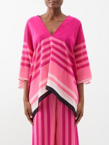Louisa Parris - The Majorca Striped Silk Crepe De Chine Top - Womens - Pink Black