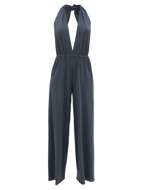 Matchesfashion.com Eres - Abby Halterneck Jersey Wide-leg Jumpsuit - Womens - Grey