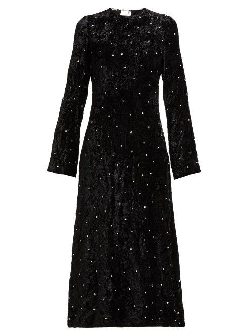 Matchesfashion.com Miu Miu - Crystal Embellished Open Back Velvet Dress - Womens - Black