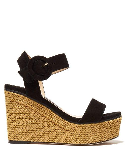 Matchesfashion.com Jimmy Choo - Abigail 100 Suede Wedge Sandals - Womens - Black Gold