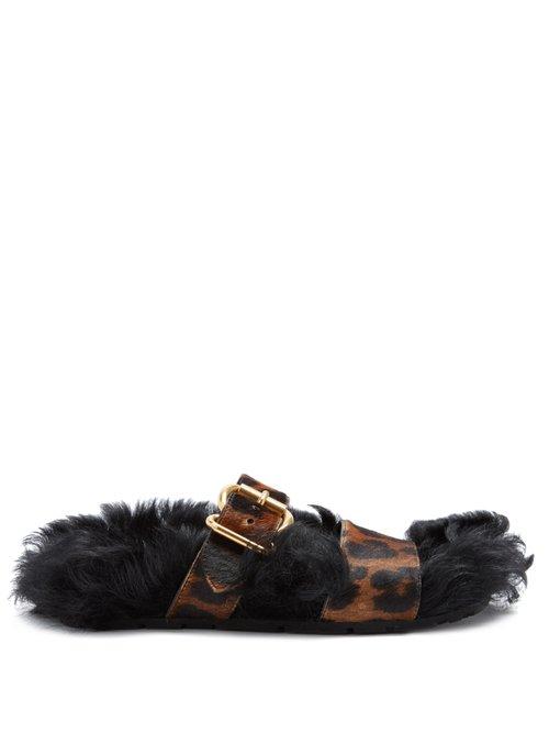 Matchesfashion.com Prada - Shearling Lined Calf Hair Slides - Womens - Leopard
