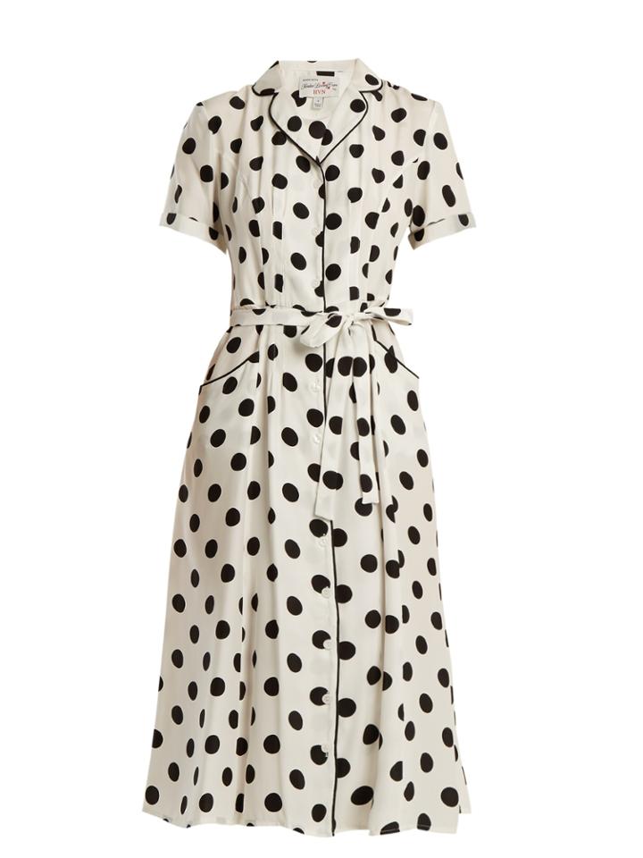 Hvn Maria Large Polka-dot Print Silk Dress