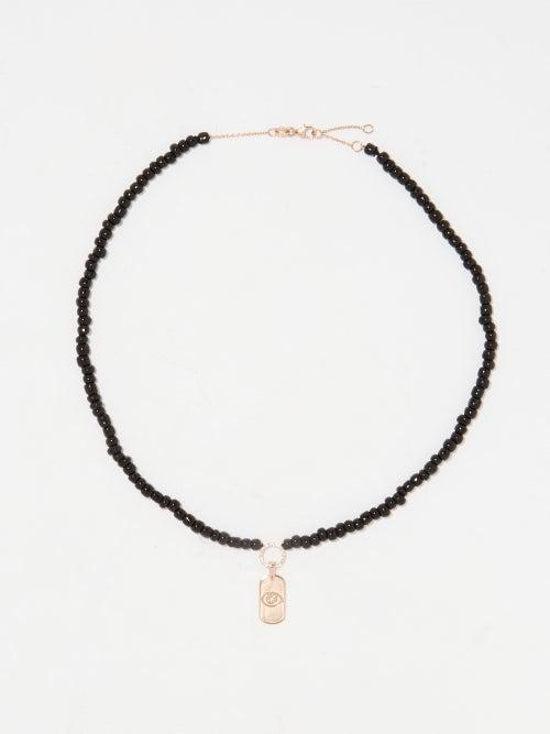 Diane Kordas - Evil Eye Diamond & 14kt Rose Gold Beaded Necklace - Womens - Black