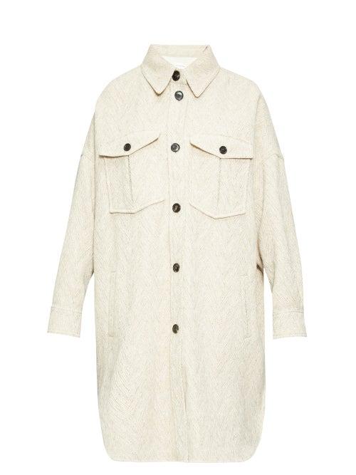 Matchesfashion.com Isabel Marant Toile - Obira Patch Pocket Herringbone Coat - Womens - Ivory