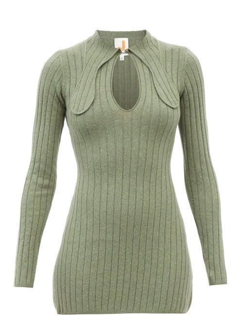 Joostricot - Keyhole-neck Ribbed Wool-blend Mini Dress - Womens - Khaki