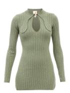 Joostricot - Keyhole-neck Ribbed Wool-blend Mini Dress - Womens - Khaki