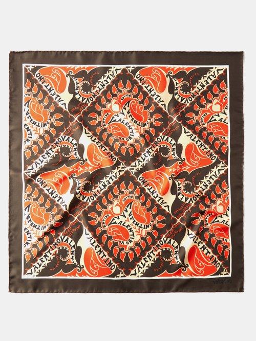 Valentino - Manifesto Flower-print Silk-twill Scarf - Womens - Brown Multi