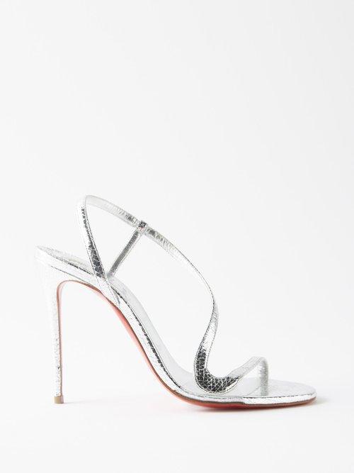 Christian Louboutin - Rosalie 100 Snake-effect Metallic Leather Sandals - Womens - Silver