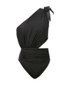 Matchesfashion.com Self-portrait - Bow Cutout One-shoulder Swimsuit - Womens - Black