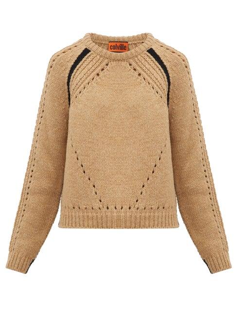 Matchesfashion.com Colville - Round Neck Contrast Stripe Wool Sweater - Womens - Camel