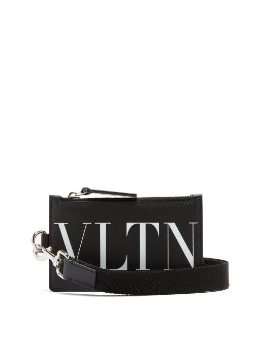 Matchesfashion.com Valentino Garavani - Vltn-print Leather Neck-loop Cardholder - Mens - Black