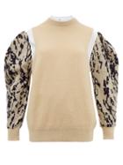 Matchesfashion.com Toga - Puff Sleeve Jacquard Mohair Blend Sweater - Womens - Cream Multi