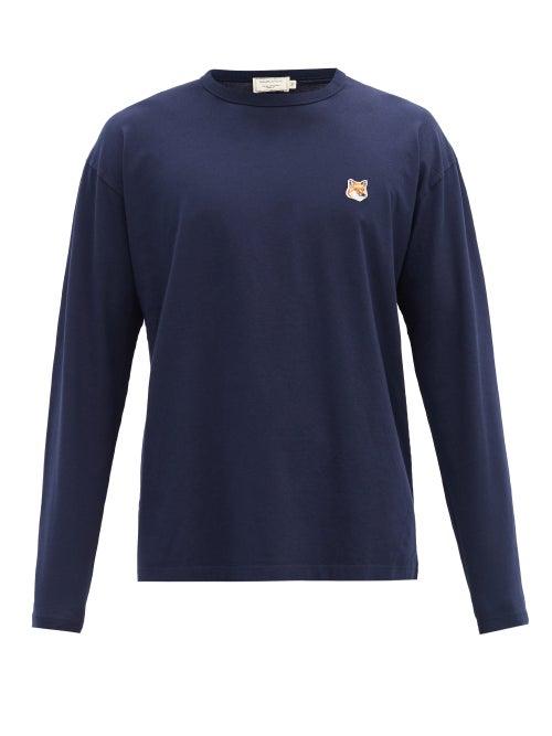 Matchesfashion.com Maison Kitsun - Fox Head-patch Cotton-jersey T-shirt - Mens - Navy