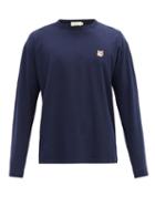 Matchesfashion.com Maison Kitsun - Fox Head-patch Cotton-jersey T-shirt - Mens - Navy