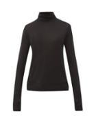 Matchesfashion.com Joseph - Logo Embroidered Roll Neck Silk Sweater - Womens - Black