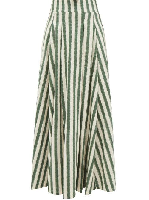 Emporio Sirenuse - Flamina Stripe-print Cotton Maxi Skirt - Womens - Green Stripe