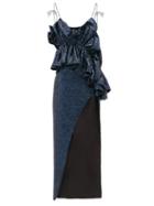 Matchesfashion.com Germanier - Ruffled Sequinned Maxi Dress - Womens - Navy
