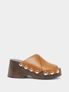 Ganni - Studded Leather Clogs - Womens - Brown