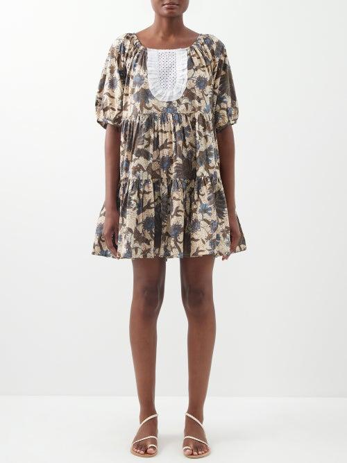 Wiggy Kit - Carine Paisley-print Cotton-poplin Mini Dress - Womens - Blue Multi