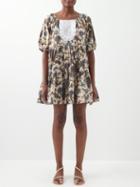 Wiggy Kit - Carine Paisley-print Cotton-poplin Mini Dress - Womens - Blue Multi