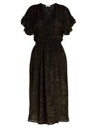 Masscob Deep V-neck Patterned Velvet Wrap Midi Dress