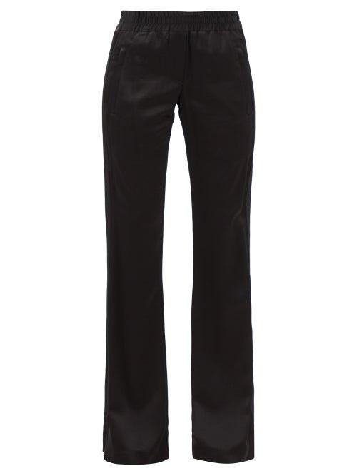 Balmain - Elasticated-waist Satin Flared-leg Trousers - Womens - Black
