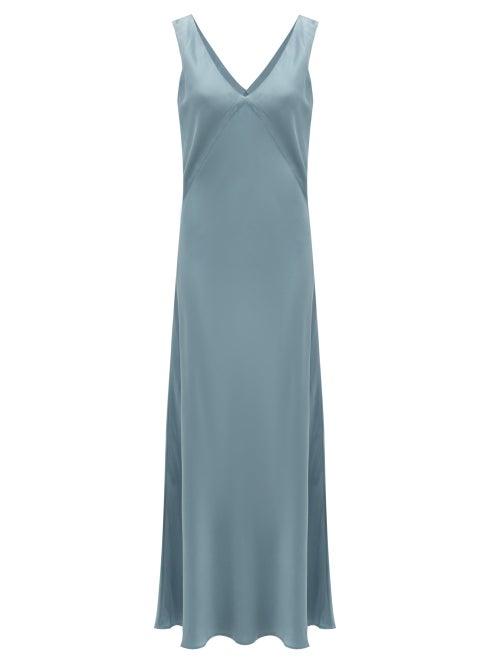 Matchesfashion.com Asceno - The Bordeaux V-neck Silk Slip Dress - Womens - Grey