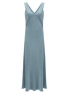 Matchesfashion.com Asceno - The Bordeaux V-neck Silk Slip Dress - Womens - Grey