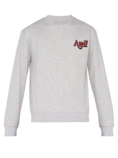 Matchesfashion.com Ami - Logo Embroidered Loopback Cotton Sweatshirt - Mens - Grey
