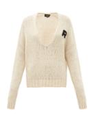Matchesfashion.com Rochas - Monogram-appliqu Scoop-neck Sweater - Womens - Cream