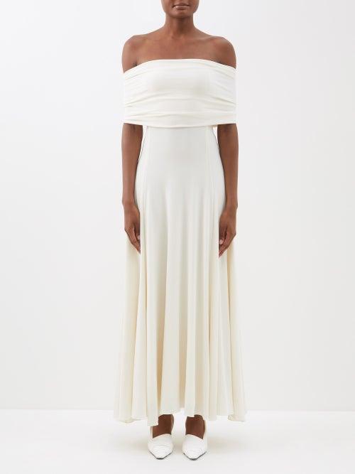 Khaite - Bridgit Bardot-neck Crepe Jersey Midi Dress - Womens - Cream