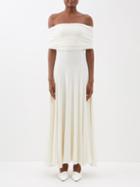 Khaite - Bridgit Bardot-neck Crepe Jersey Midi Dress - Womens - Cream