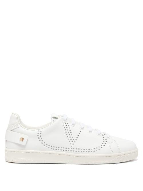 Matchesfashion.com Valentino Garavani - Perforated-logo Leather Trainers - Womens - White