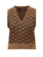 Versace - La Greca Monogram-jacquard Sleeveless Sweater - Womens - Gold